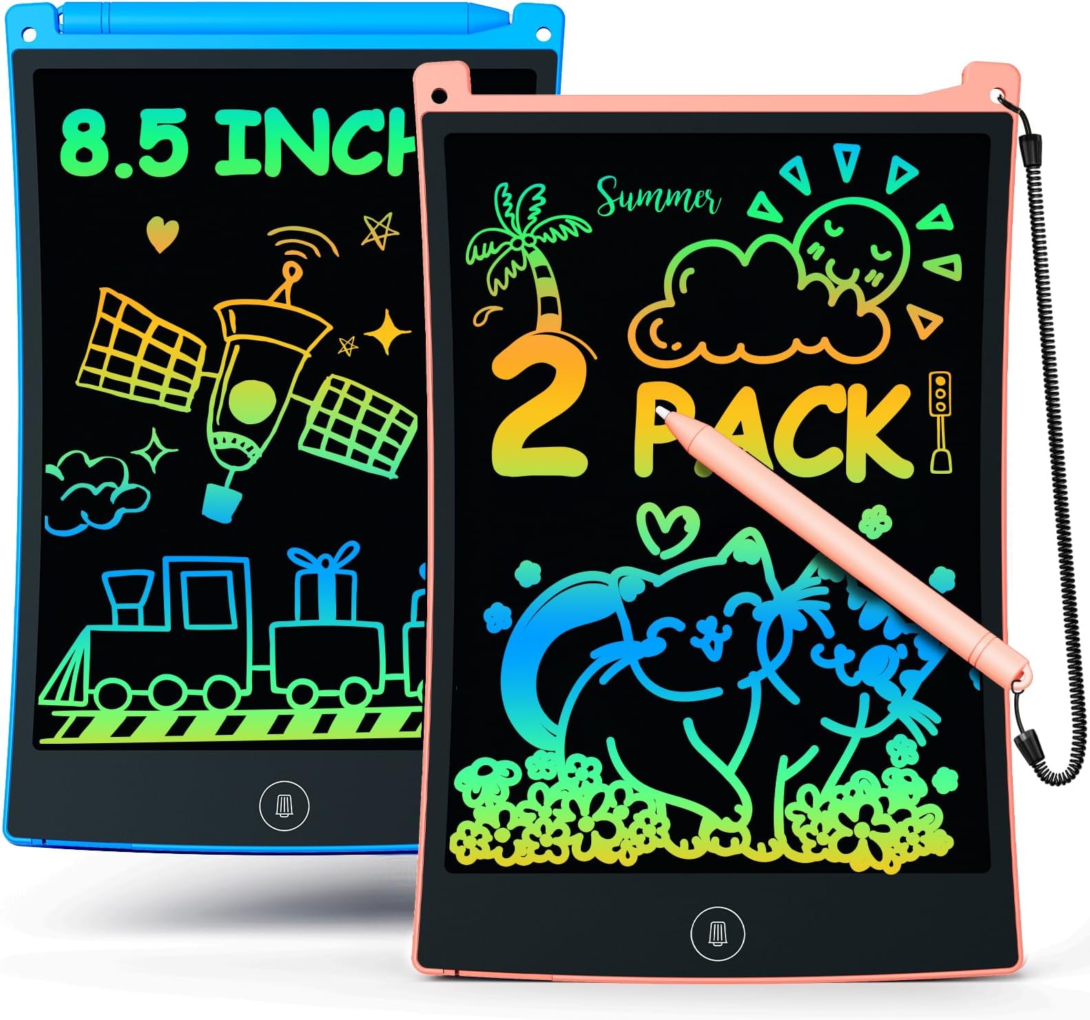 2 Pack LCD Writing Tablet with Stylus, 8.5 inch Colorful Doodle Board Drawing Pad for Kids, Travel Games Activity Learning Toys, Birthday Gift for Age 3 4 5 6 7 8 Year Old Boys Girls