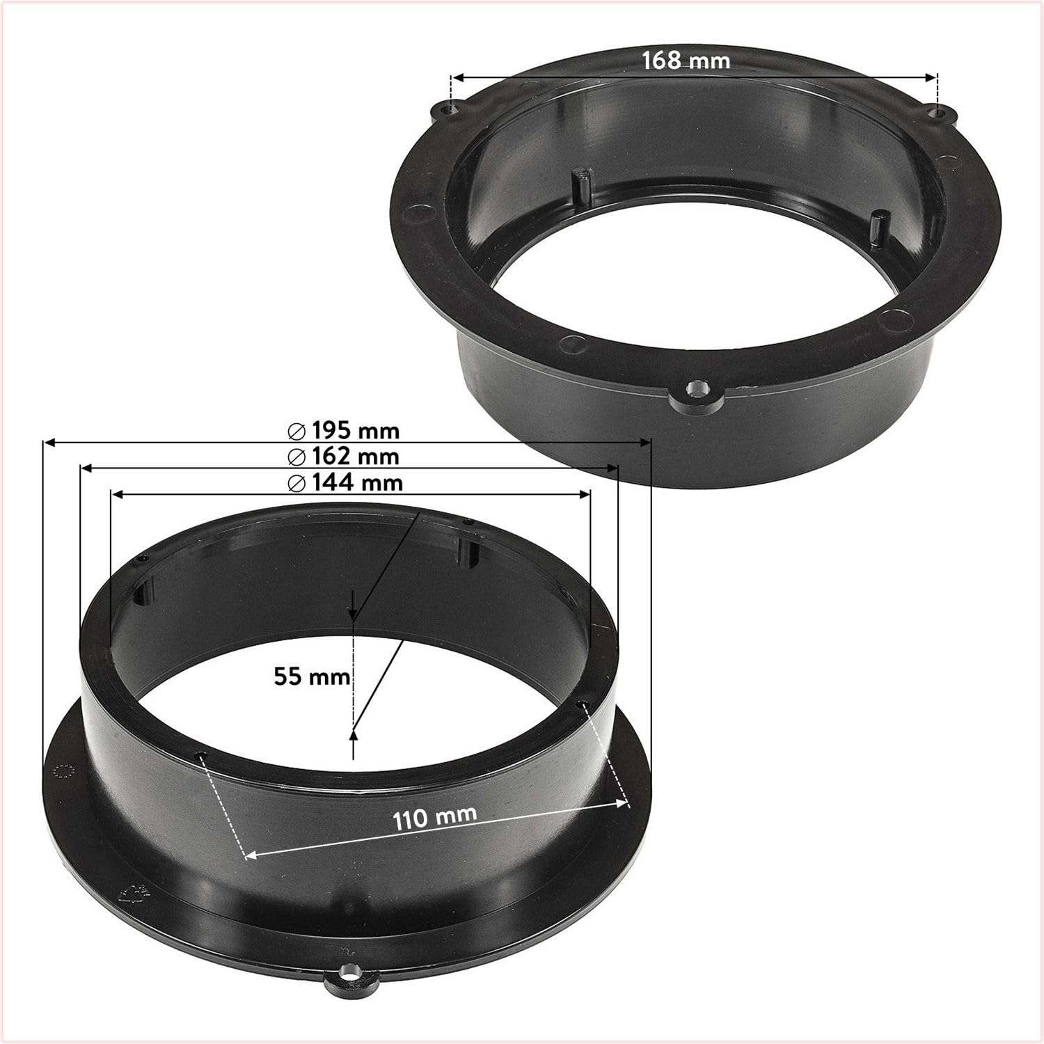 tomzz Audio 2803-018 Anneaux de Haut-parleurs Adaptateurs Supports compatibles avec Audi A4 A5 A6 Q3 Q5 Q7 Porte arrière 165mm