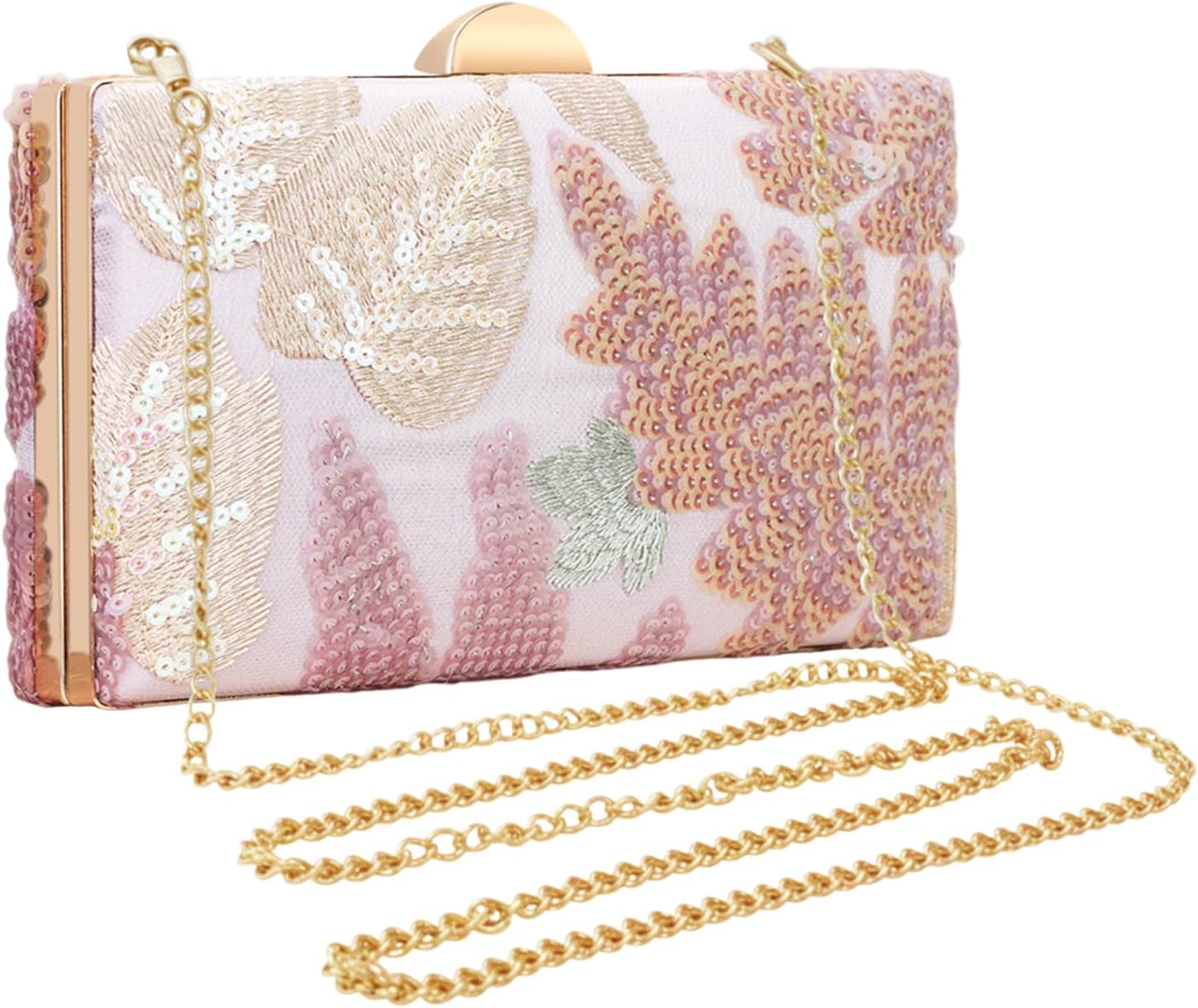 Embroidered Sequin Beaded Floral Clutch Purses Bag for Women | Slim Evening Party Handbag | Wedding, Prom, Formal Events