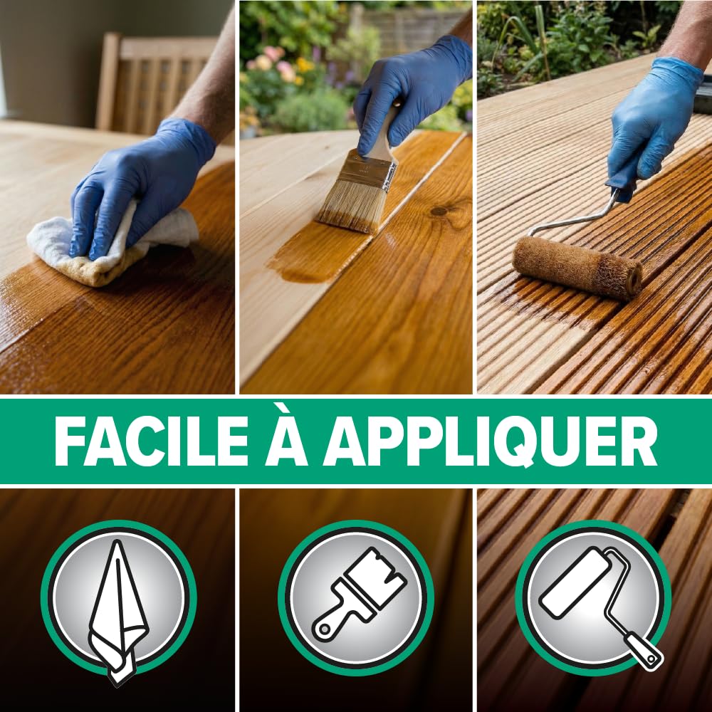 Roxil Huile Haute Protection UV 303 (500ml, Incolore Mat à Brillant) | Protection Solaire et Intempéries pour Meubles de Jardin, Terrasses et Abris | Finition Hydrofuge pour Bois Extérieur