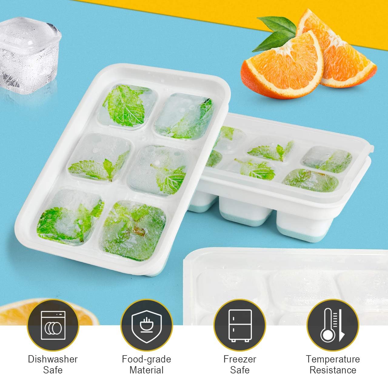 Kootek Ice Cube Trays 2 Pack - Large Square Ice Cube Molds Reusable Ice Maker with Removable Lids for Chilling Whiskey Wine Cocktail Beverages Juice