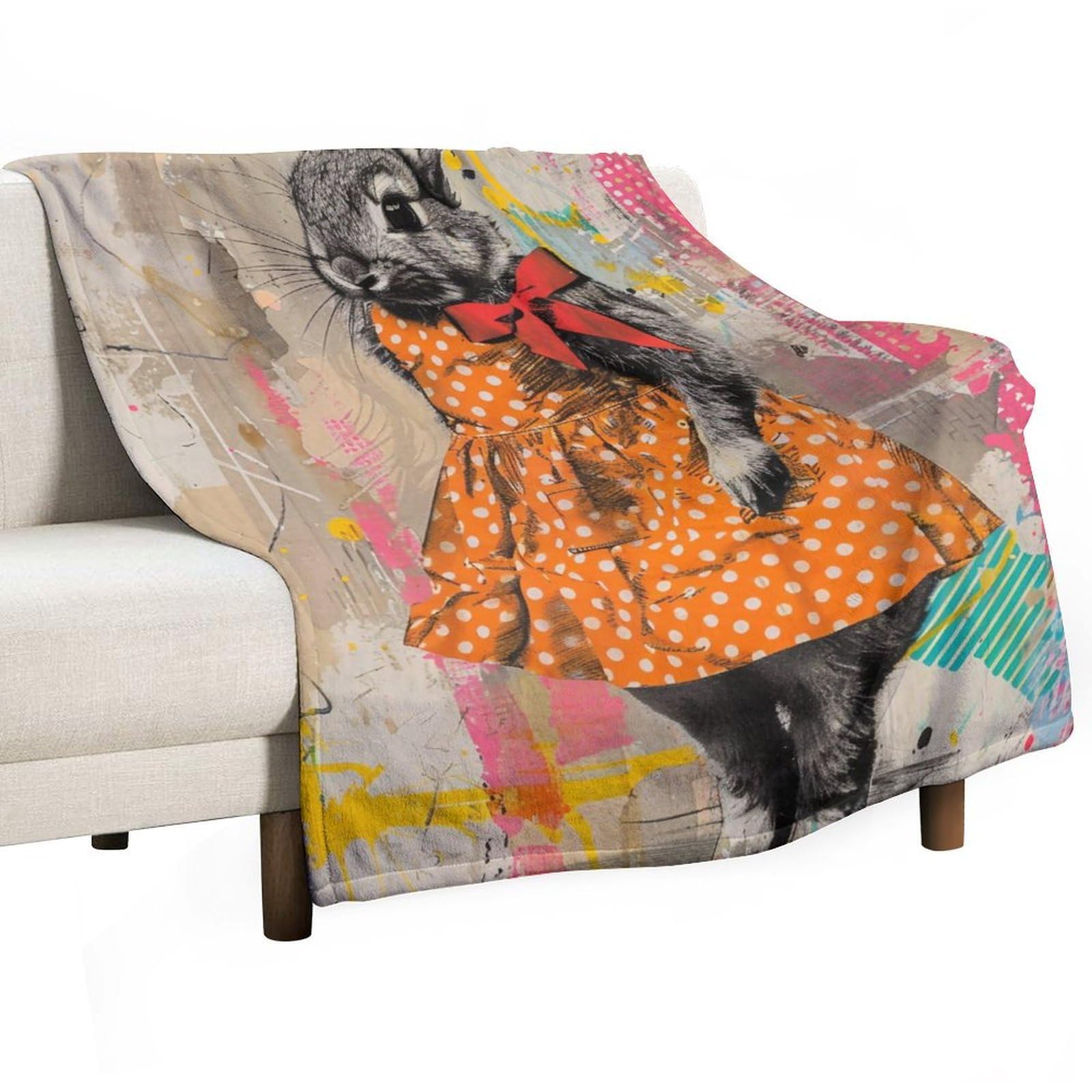 YHGSREUOH Whimsical Polka Dot Dress Rabbit Mixed Media 02 Flannel Blankets Fleece Soft Throw Lightweight Plush Gifts for Couch, Bed, Cozy Sofa Plush, Chair, Lovers 80x100cm(30x40in)