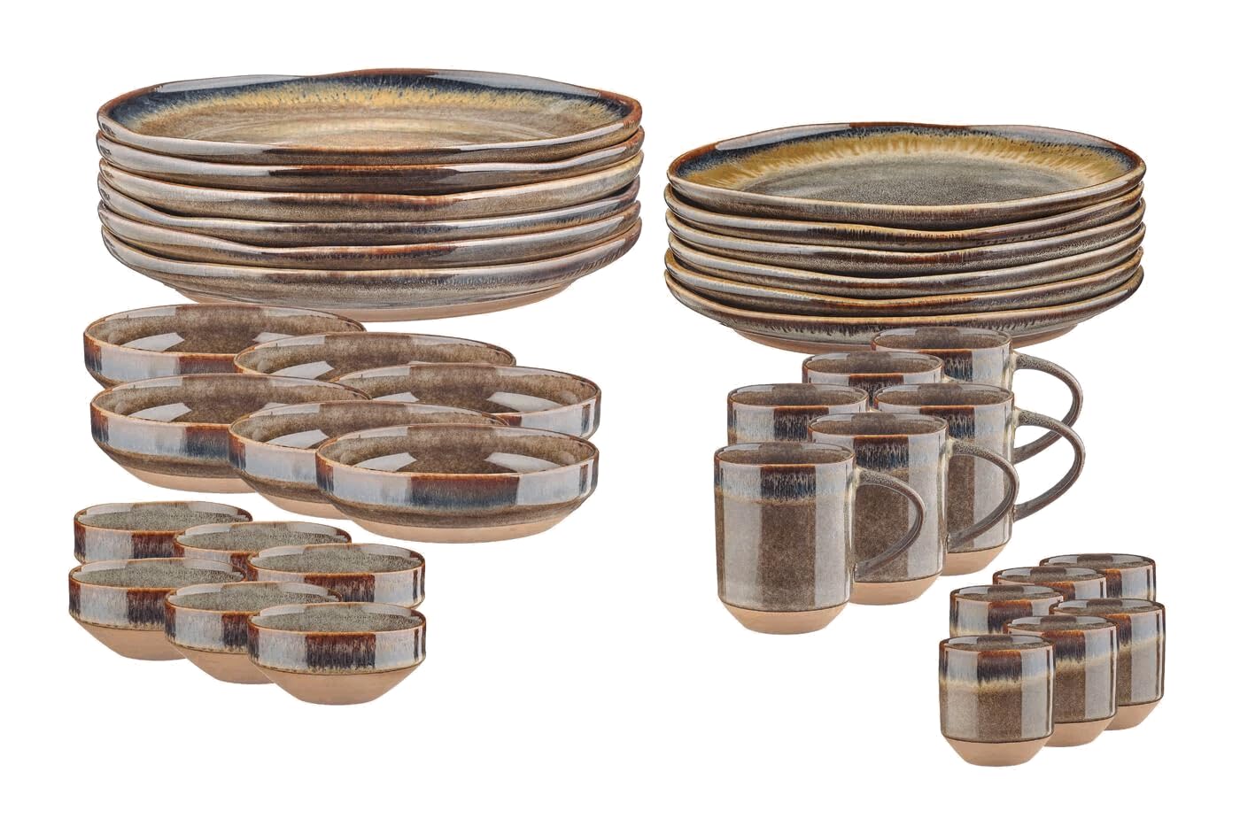 BJORN Service de Vaisselle GENESIS BASALTE pour 6 Personnes – 36 Pièces en Grès, Assiettes Bols Mugs et Tasses, Service de Table Design Asymétrique