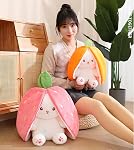 Cute Plush Bunny Stuffed Rabbit Animal Toy Reversible Strawberry Pillow