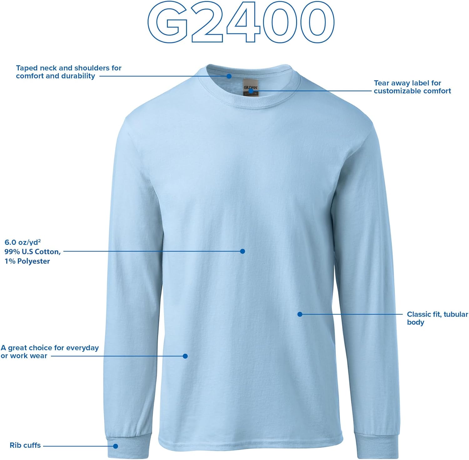 Gildan Adult Ultra Cotton Long Sleeve T-Shirt, Style G2400, Multipack