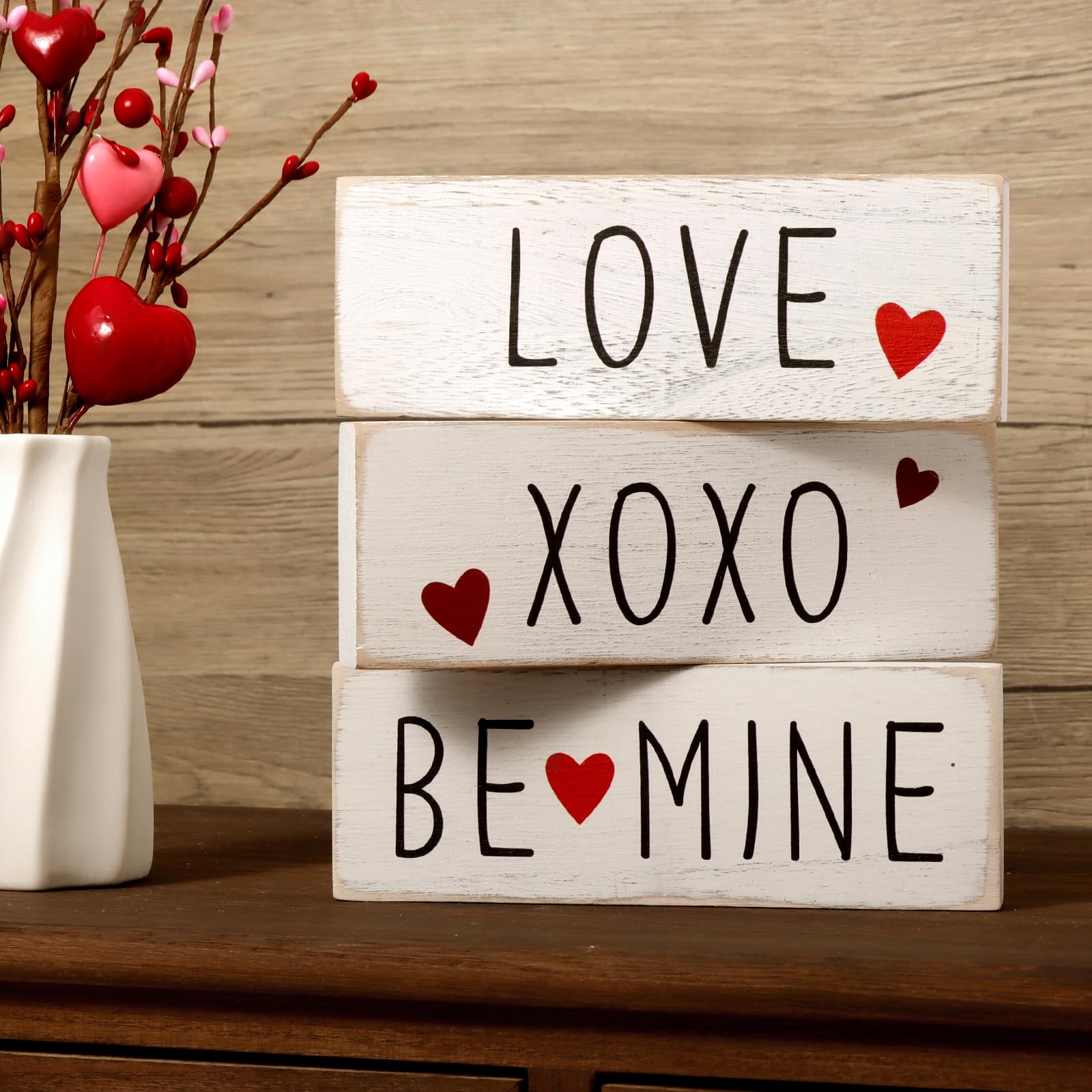 Amazon.com: Pawliss Valentines Day Decor, 3Pcs White Wooden Block