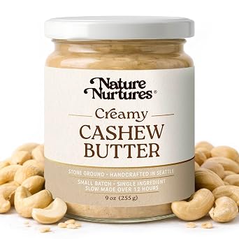 Creamy Cashew Butter Single Ingredient Raw Stone Ground Slowly Made Over 12 Hours Small Batch Handcrafted in Seattle USA For Toast, Baking, Smoothies & Rustic Spreads High Protein No Added Sugar No Palm Oil Unrefined 100% Pure & Natural Packed in Glass Jar 9 oz 255 g