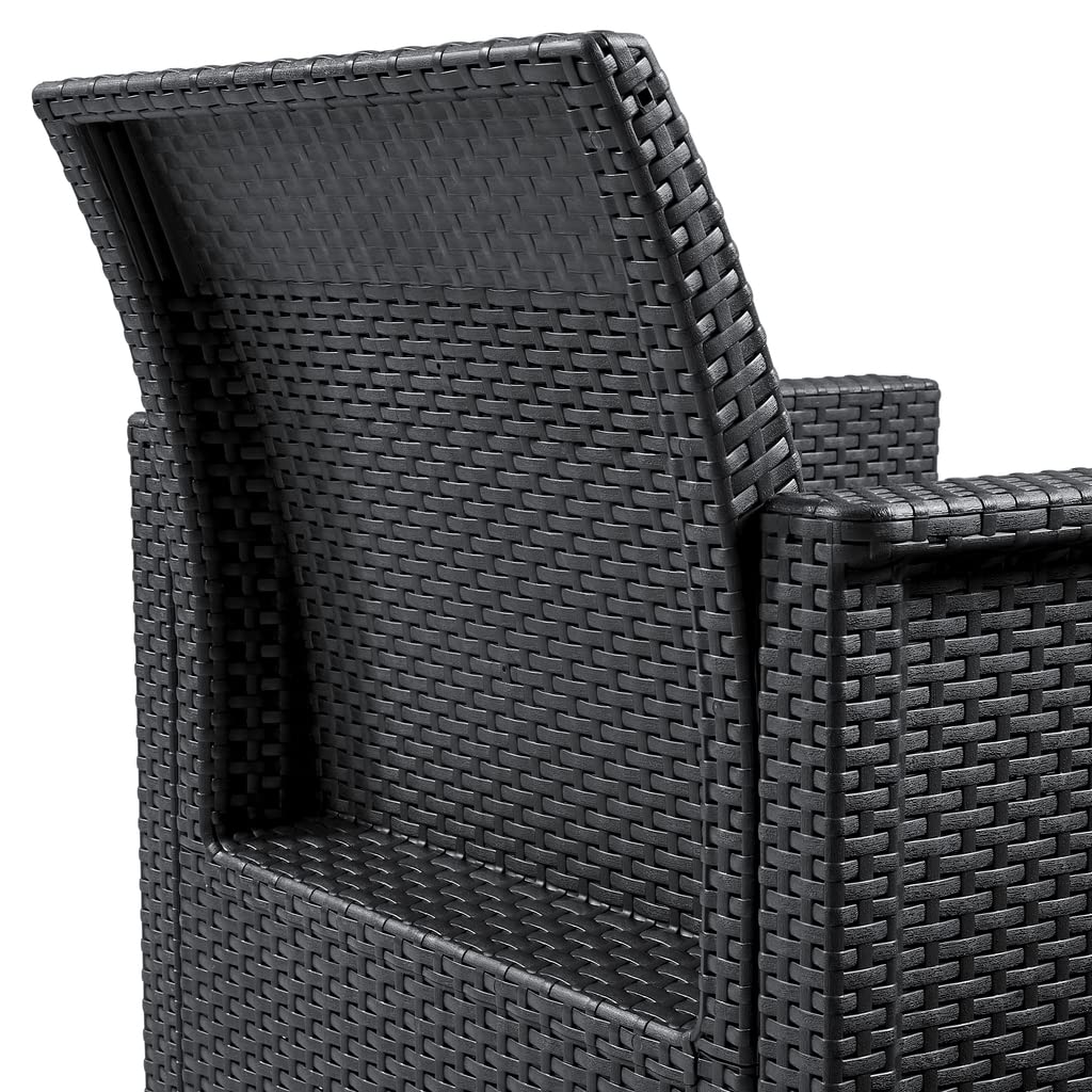 Keter Emma Balcony Set - Mobile da esterno composto da due poltrone con cuscini e tavolino contenitore, grafite