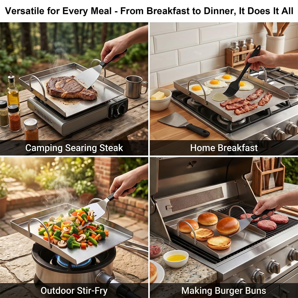Piastra per Barbecue Plancha 40x30 cm Acciaio Inox 4mm Set 5pz