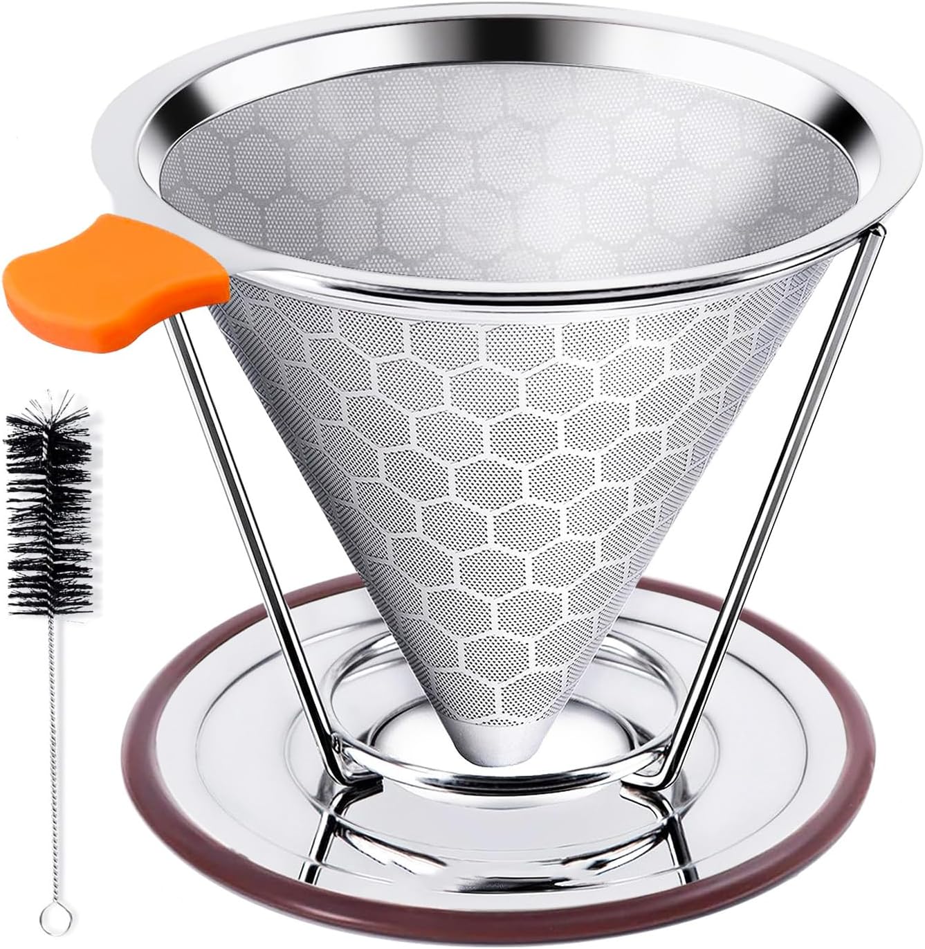 Pour Over Coffee Dripper, Stainless Steel Filter, Easy to Clean Paperless Pour Over Coffee Maker,Reusable Filter, Cone Dripper with Removable Cup Stand