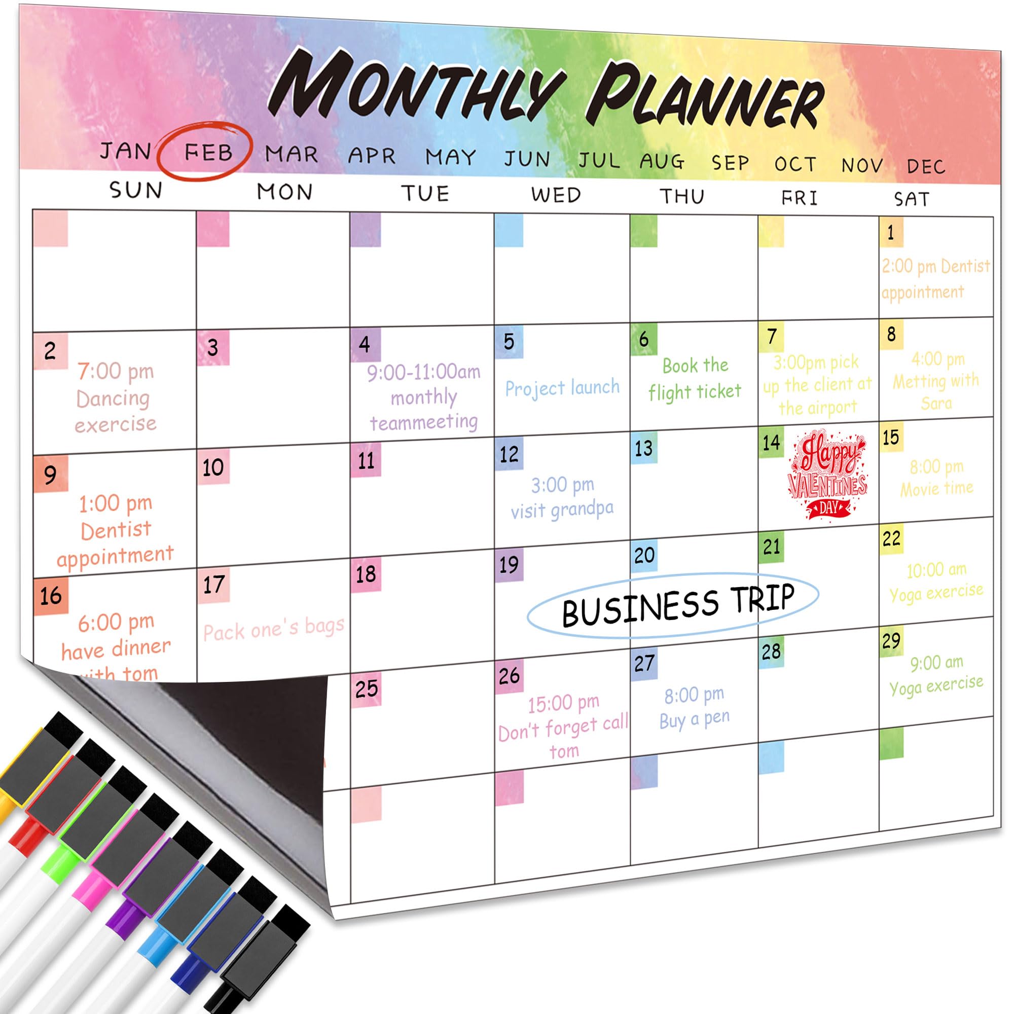 Magnetic Dry Erase Calendar Whiteboard Set for Refrigerator, Fridge Whiteboard Monthly Planner with 8 Markers