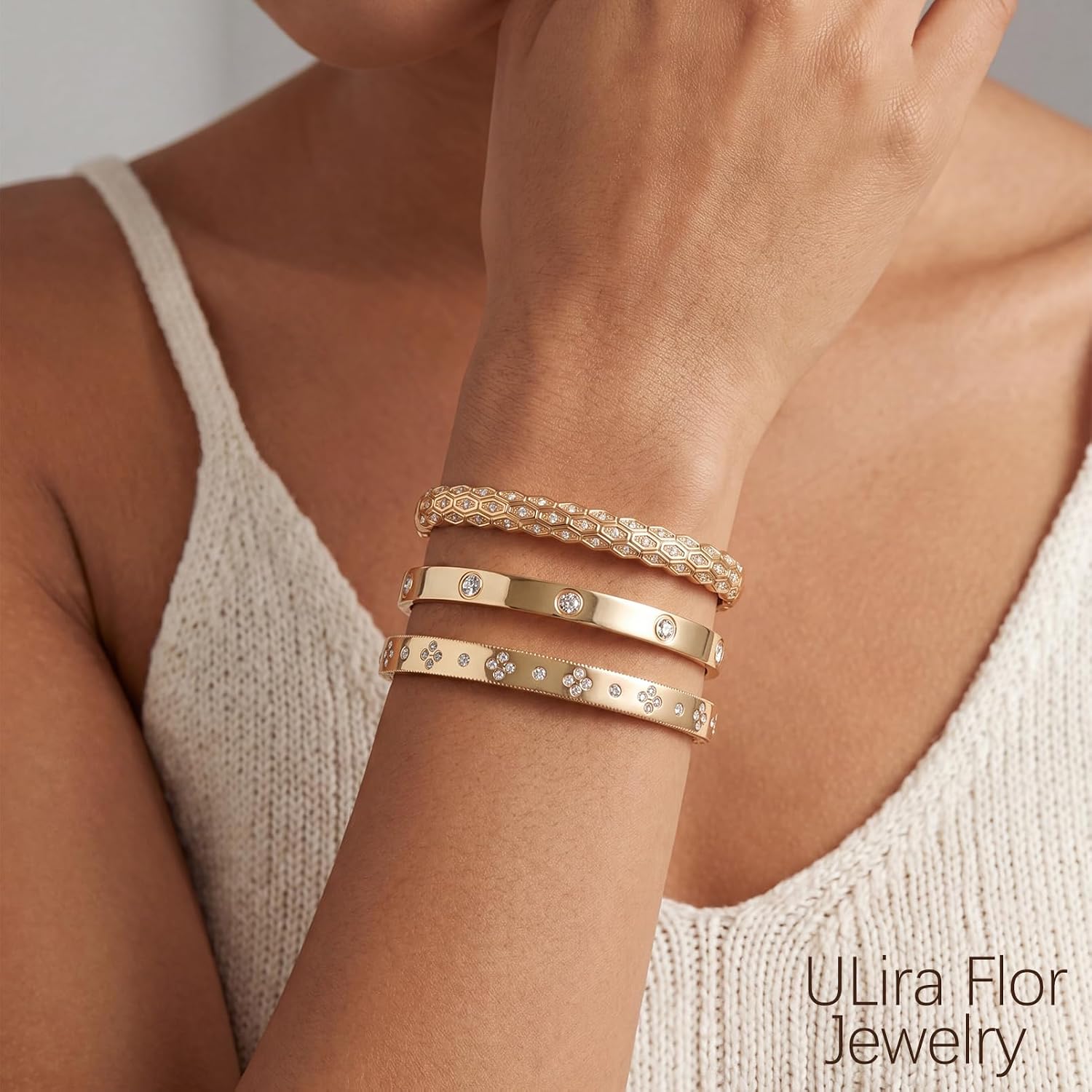 3PCS - Gold Bangle Bracelet for Women, 18K Gold Plated Love Bracelet, Dainty Vintage Trendy, Waterproof, Non Tarnish, Fashion Jewelry Accessories, Gift Idea for Mother's Day, Valentine's Day, Christmas and Birthdays