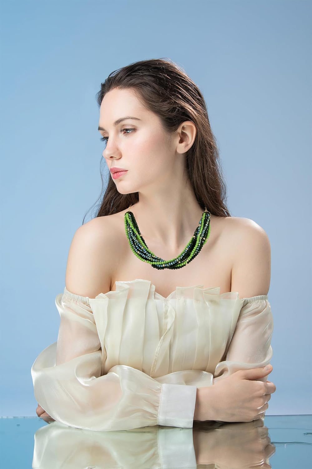 Statement Multi-stand Crystal Beads Necklace Trendy 3 tone Chain Necklace Trendy Multi-Color Dainty Choker Collar Costume Jewelry Gifts for Women - Image 5