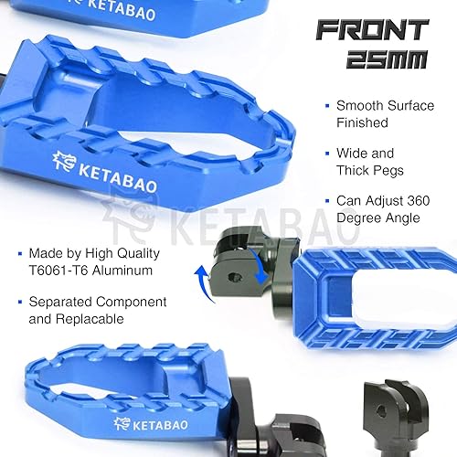 Miniatura 5 de KETABAO Clavijas delanteras anchas BUZZ CNC azules compatibles con YZF R6 1999-2002 R125 2008-2013 YZF R25 2014-2015