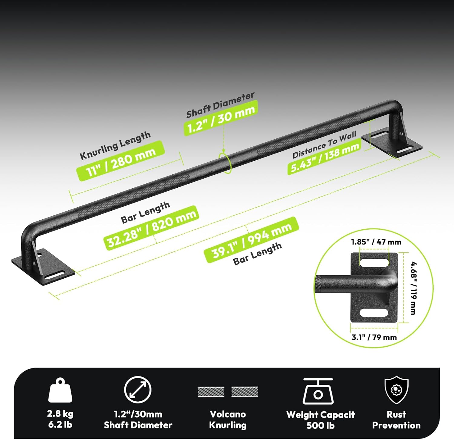 handbode pull up bar for doorway and wall mount - chin up bars for home gym, 39 in / 52 in upper body workout equipment with 500 lbs capacity, portable thickened steel construction, joist mounted 39“ doorway pull up bar