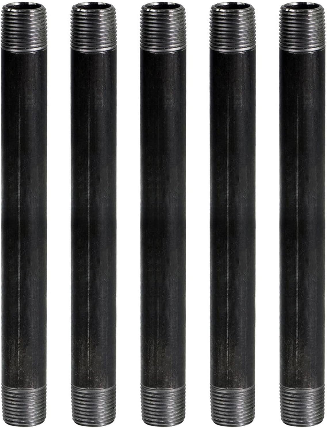SupplyGiant 3/4 x 18 Inch Black Steel Pipe (5-Pack), Heavy Duty Industrial Malleable Iron Pipes, Pre Cut Threaded Nipple Great For All DIY Furniture And Black Pipe Shelving