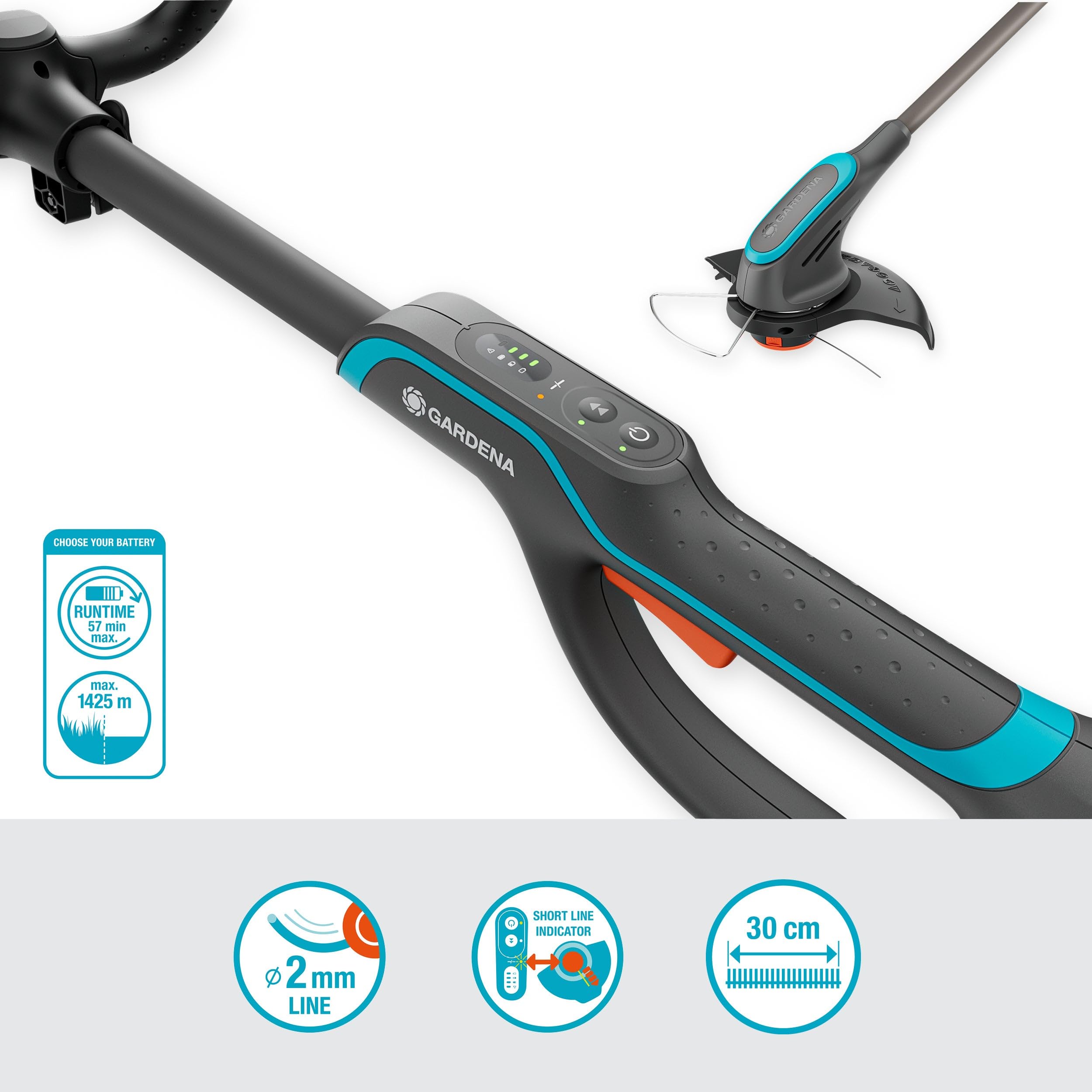 Gardena Coupe-Bordures PowerTrim 30/18V P4A - sans Chargeur ni Batterie: Puissant, Fil Nylon 2 mm, Réglable, pour Herbe Dense, sans Fil (14703-55)