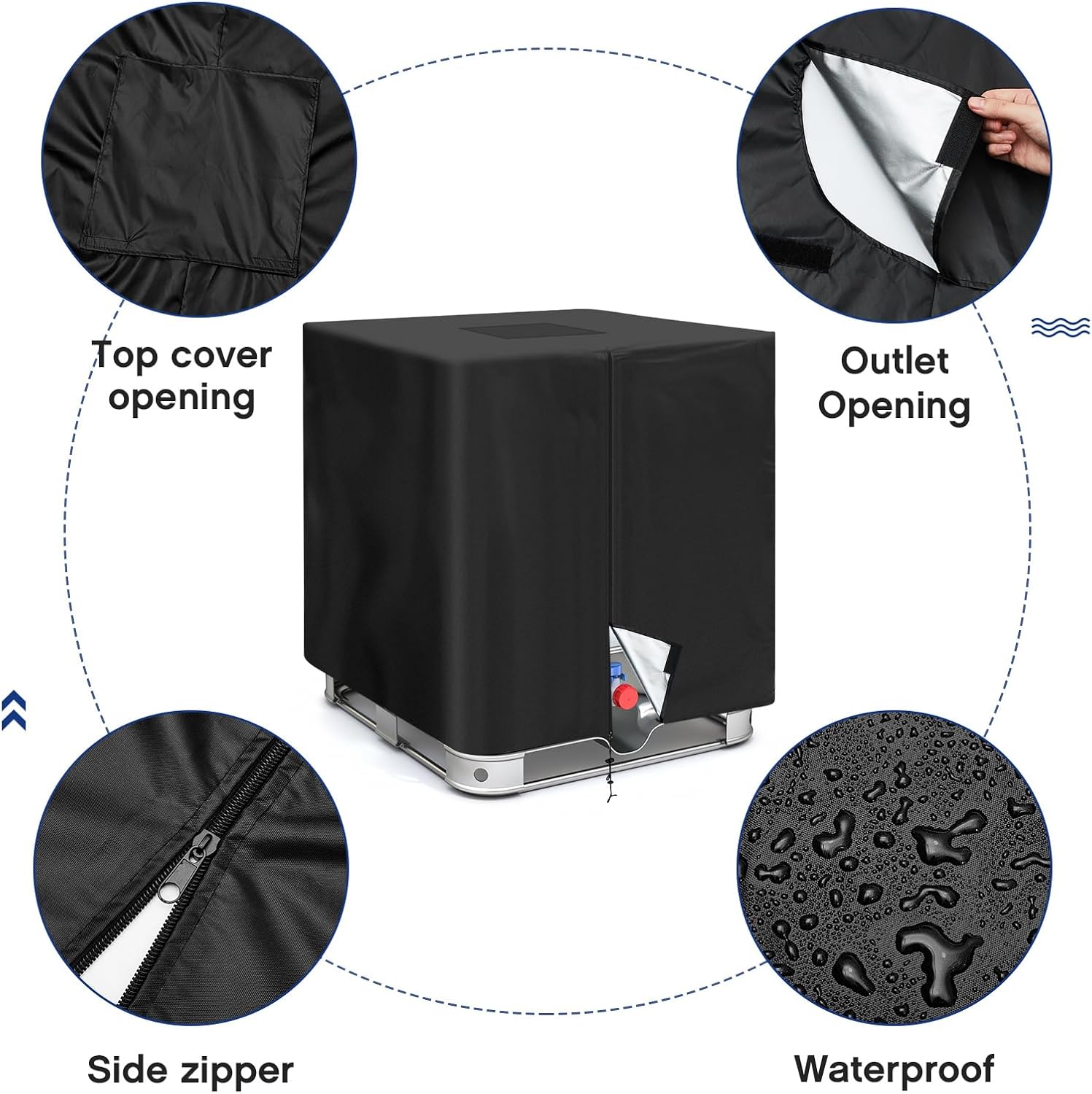 Zhehao IBC Tote Cover Water Tank Protection Cover Zipper 210D Heavy Waterproof Sunscreen Material Outdoor Garden Water Tank Cover (2, 275 Gallon)