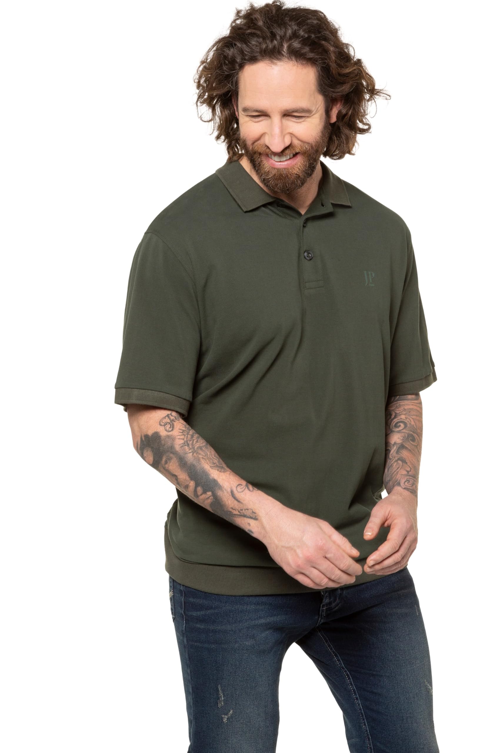 JP 1880 Menswear Big & Tall Plus Size L-8XL Preppy Pique Polo Tee Khaki 8XL 712617 44-8XL