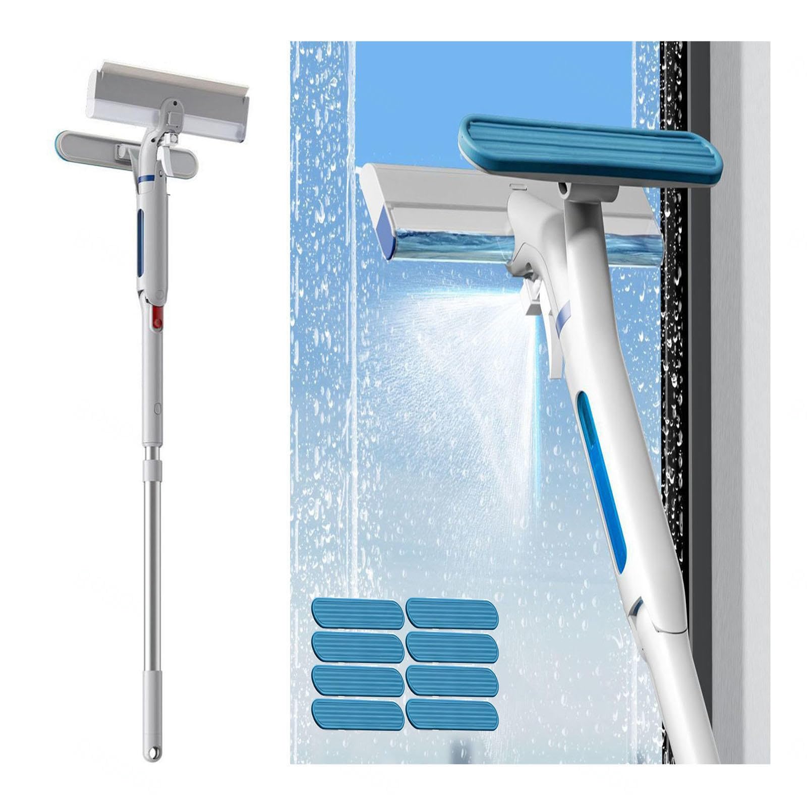 Limpiacristales 4 en 1 con Mango Telescópico de Ventanas con Depósito de Agua Residual Limpiador de Ventanas Adecuado para Múltiples Escenarios