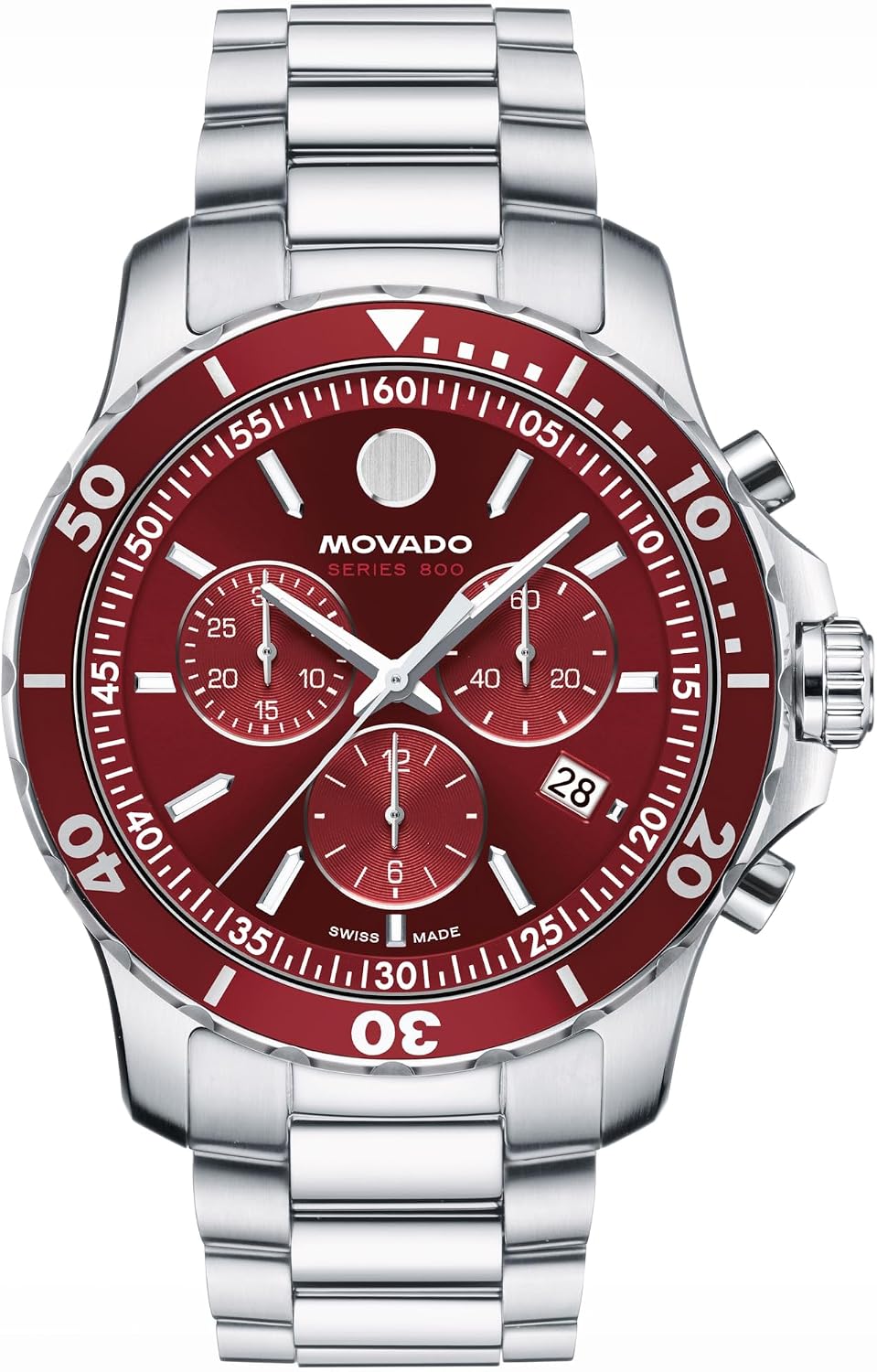 Movado Series 800 Men's Watch - Swiss Quartz Chronograph Movement, Stainless Steel Link Bracelet - 20 ATM Water Resistance - Sport Luxury Fashion Timepiece for Him - Diver-Inspired - 42mm