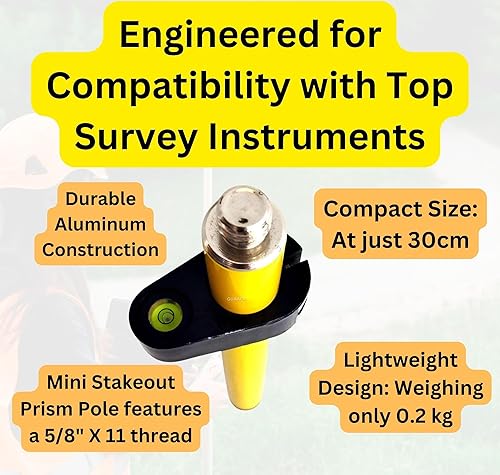 Miniatura 5 de Mini varilla de replanteo de mano | Mini postes de prisma de mano - Accesorios de poste de prisma de levantamiento roscado compatibles con
