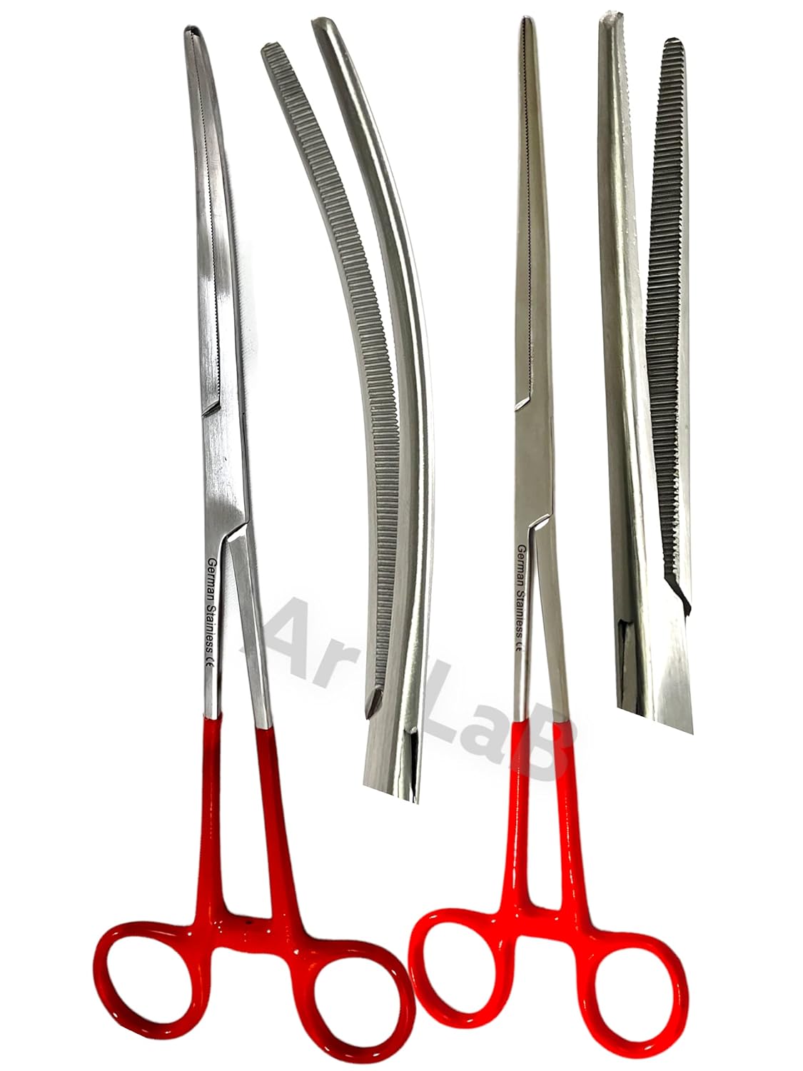 Premium-10" Vinyl Grip Locking Straight & Curved Hemostat-Hemostat Forceps- Stainless Locking Tweezer Clamps- Ideal Hemostats for Nurses,Taxidermy & Fishing Forceps,Crafts Hobby (RED STR+CVD 10")