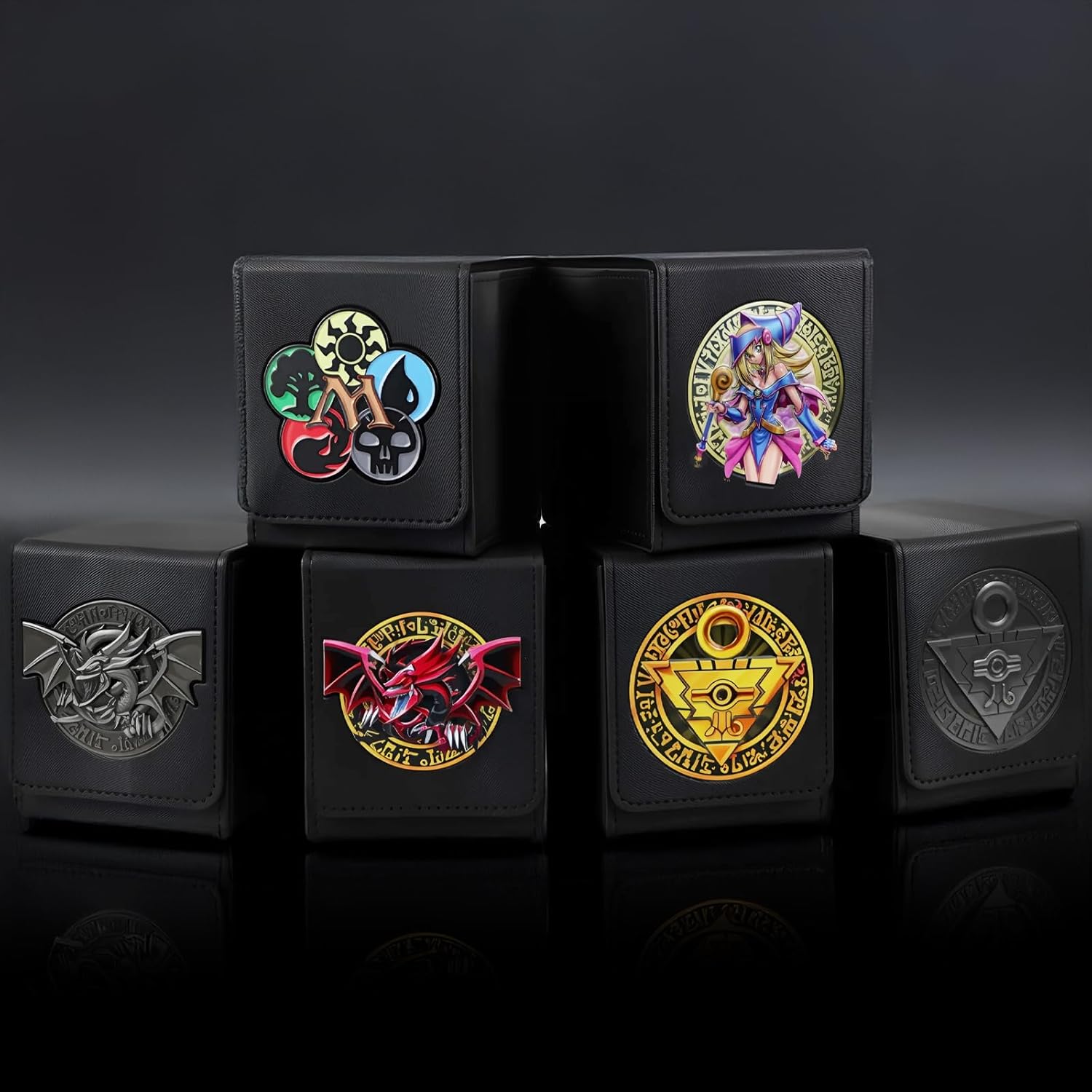Card Deck Box for YGO MTG 3D sculpted relief Deck Box 110 Card Storage Box Trading Games Leather Storage with divider (Sky Dragon Titanium Color)