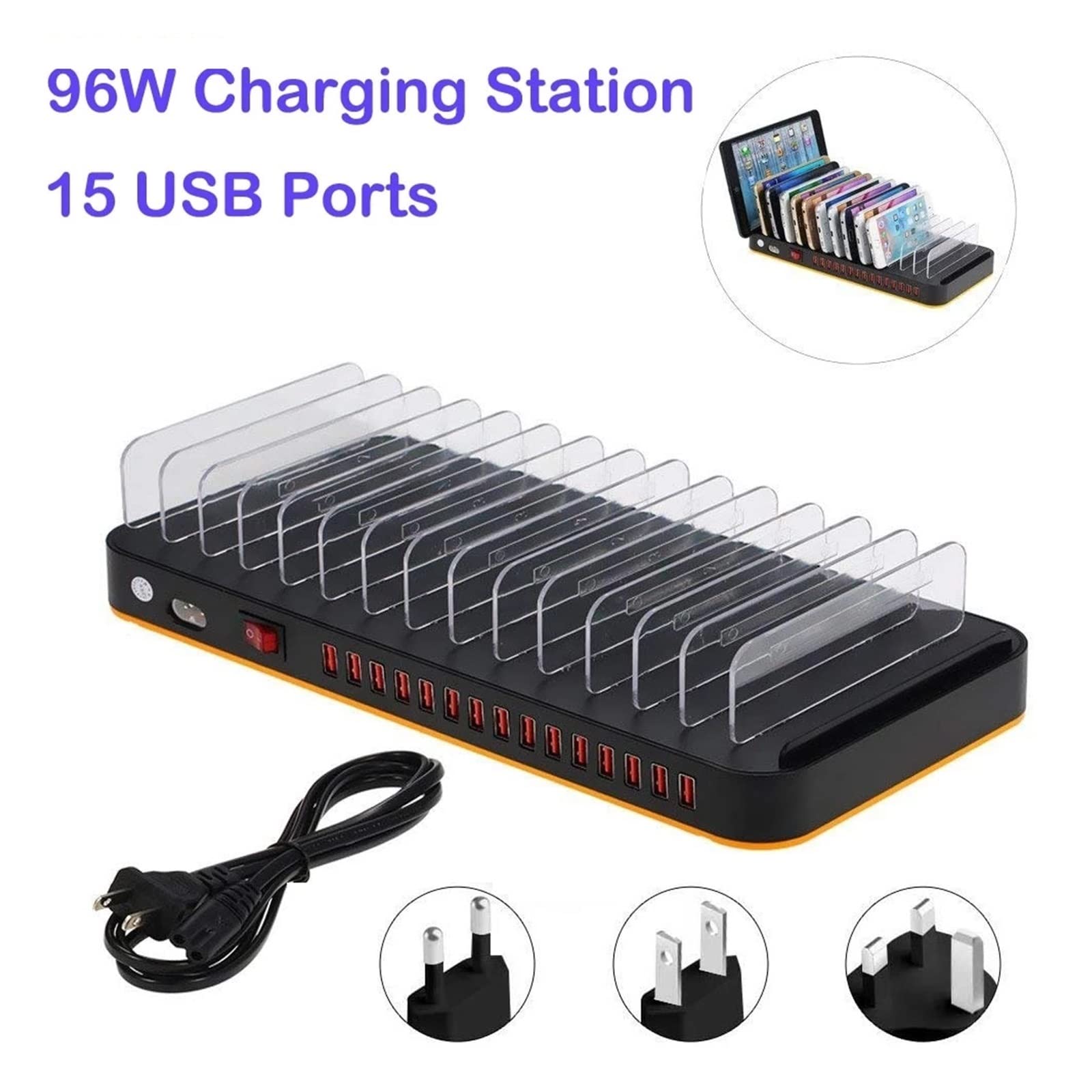 Organizer for stazione di ricarica for più dispositivi, docking station da tavolo con caricatore rapido multi USB 100 W 15 porte, compatibile telefono, tablet, auricolari, smartwatch Design portatile
