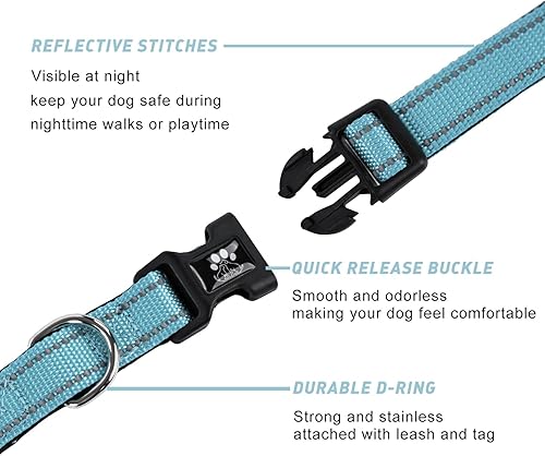 Miniatura 4 de FURRYFECTION Juego de collar y correa reflectante para perro con hebilla de liberación rápida, acolchado con collar de nailon ajustable de neopreno