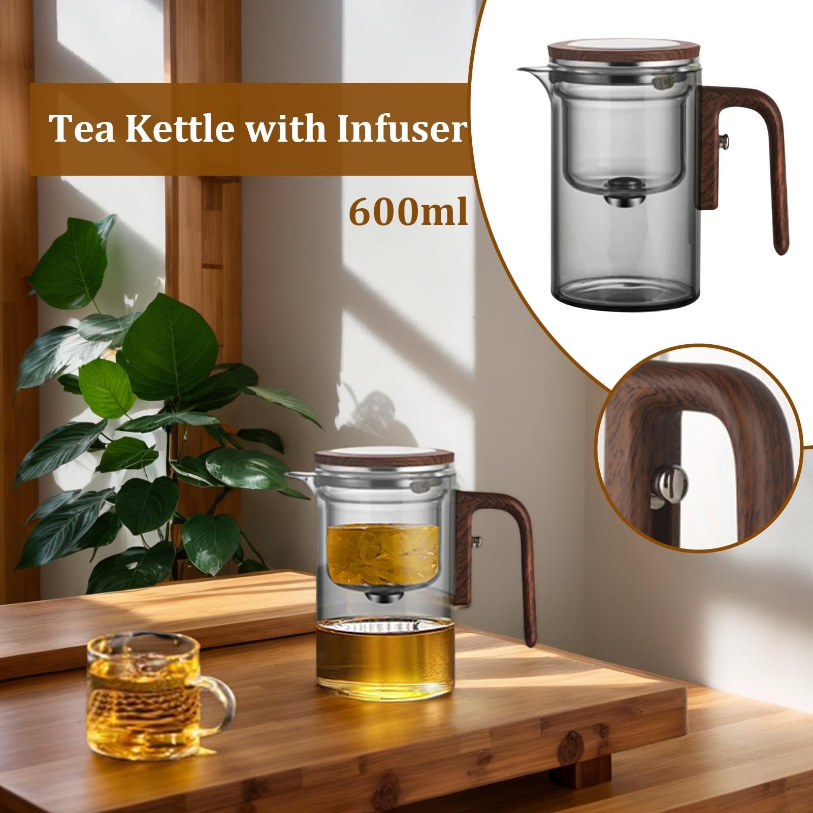 de vidrio 600ml, infusor de té té, preparación de hojas sueltas