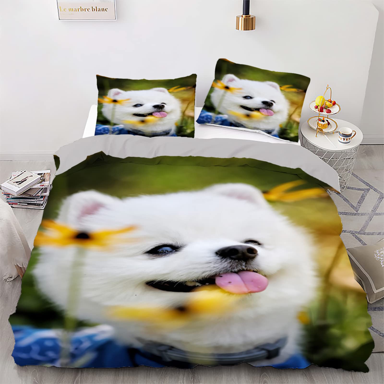 Housse de couette 160x200 chien cyan en microfibres avec 2 taies