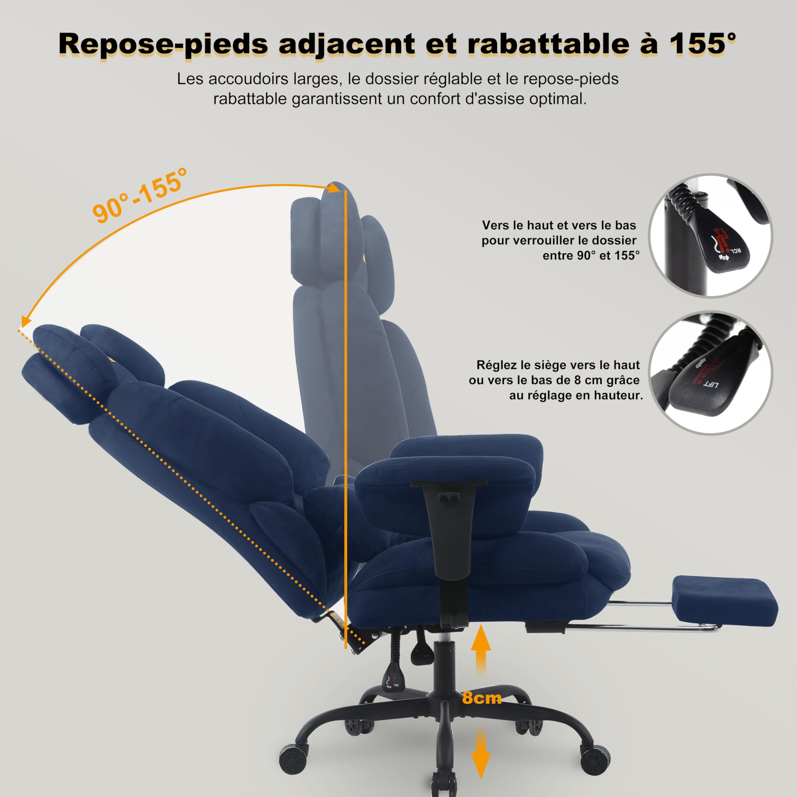 Symino Sedia Gaming in Tessuto Scamosciato Traspirante, con Poggiapiedi e Braccioli Regolabili in Altezza, Reclinabile 150°, Schienale Alto Ergonomico con Cuscino Lombare, Portata 150kg