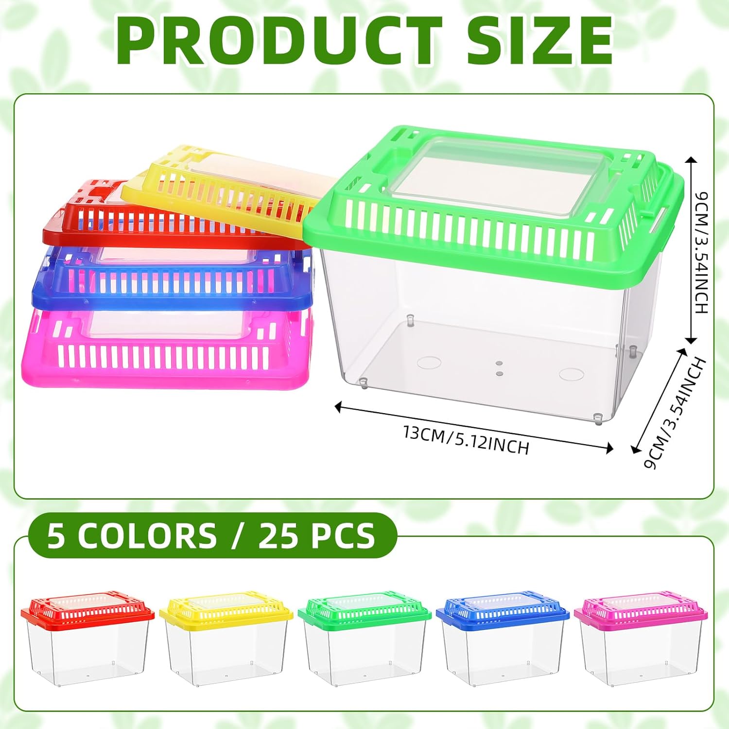 LemonRoad 25 Pcs Plastic Reptile Terrariums Carrier Cage Enclosure Snake Breeding Box Hatching Container Fish Tank with Ventilated Lid for Tarantula Spider Turtle Hermit Crab Lizard (5.1x3.5x3.5 Inch)