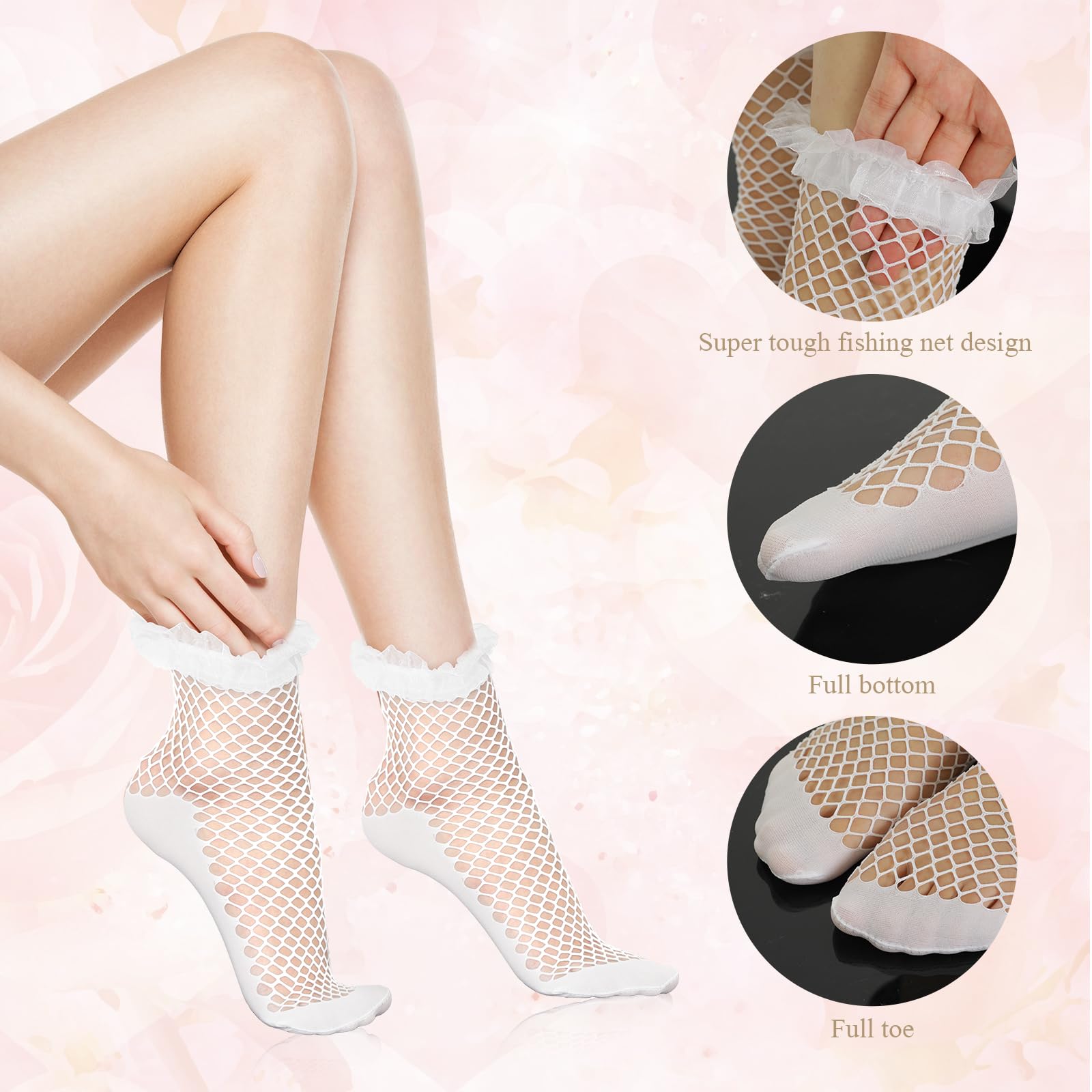 KALIONE 5Pair Womens Fishnet Socks Hollow out Dress Stock Elastic Sheer Mesh Fishnet Ankle Socks for Women Girls