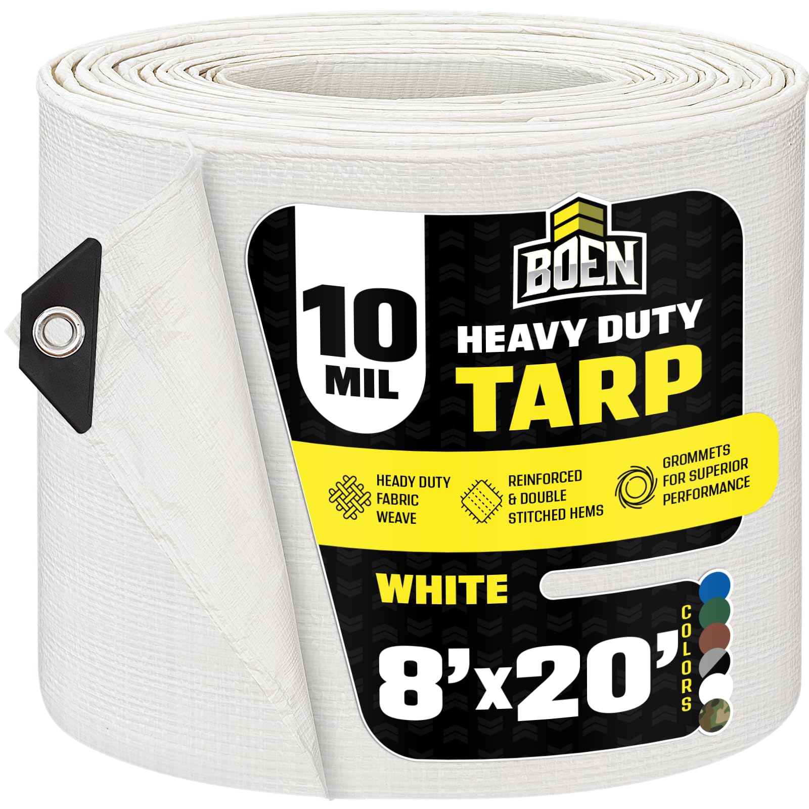 Heavy Duty Tarp Waterproof Large Cover |White, 8' x 20' 10 Mil Thick