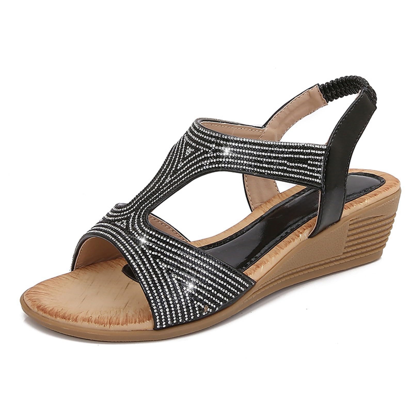 Scarpe Donna Zeppa Alta Eleganti Sandali Comodi Sandali da donna nuovi estivi comodi e alla retrò stile etnico leggero spiaggia vacanza tacco elastico fondo Scarpe Da Eleganti Sportivi