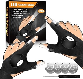 LED Flashlight Gloves, Gifts for Men Dad Him Husband Boyfriend, Cool Gadgets Hands-Free Finger Lights Gloves for Repairing Fishing Camping, Birthday Christmas Fathers Day Gifts
