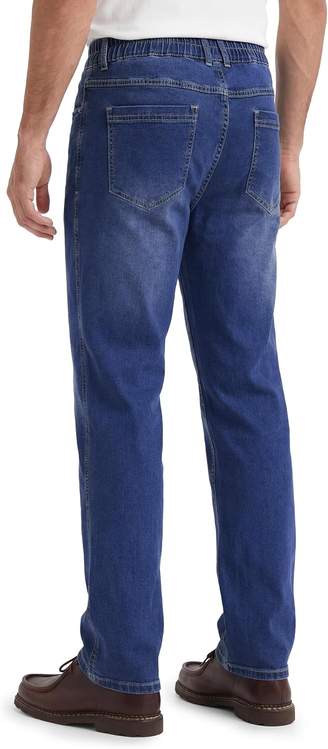 SEVEGO Tall Men's 34"/36"/38" Inseam Jeans Relaxed Fit Elastic Waist Straight Leg Stretch Denim Pants - Image 2