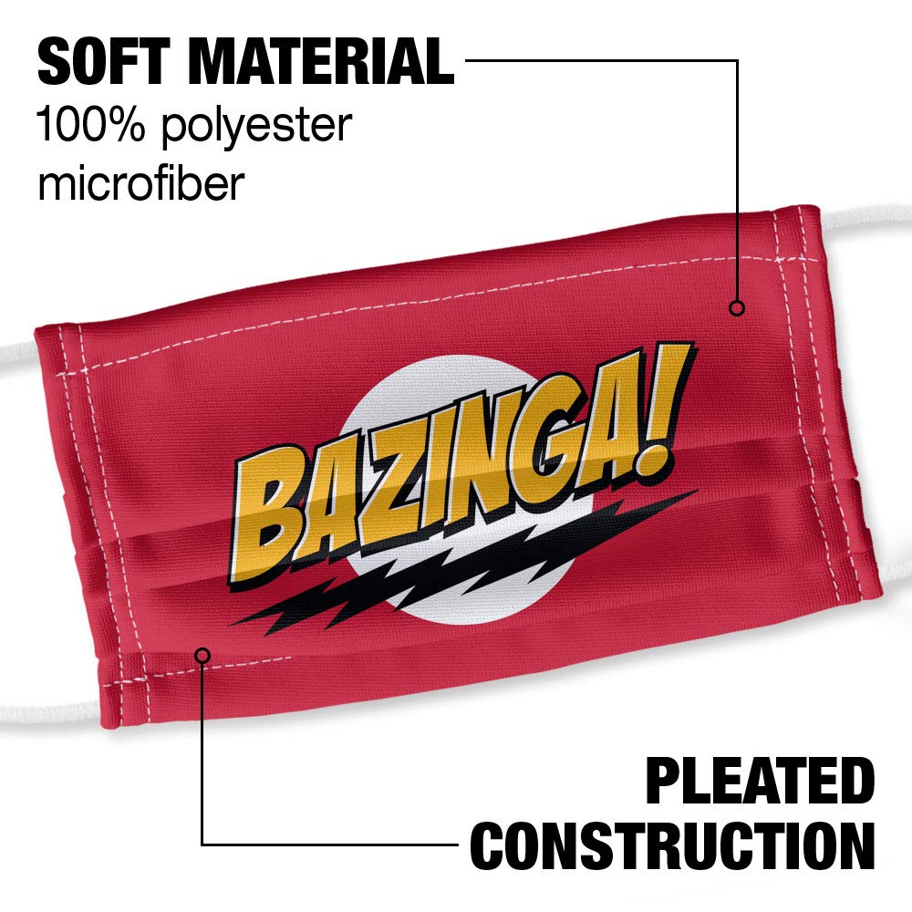 The Big Bang Theory Bazinga 1-Ply Reusable Face Mask Covering with Adjustable Nose Wire, Unisex