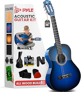 Pyle - Kit de guitarra acústica para principiantes, instrumento junior de 3/4 de 36 pulgadas de tamaño para niños y adultos, Blue Burst