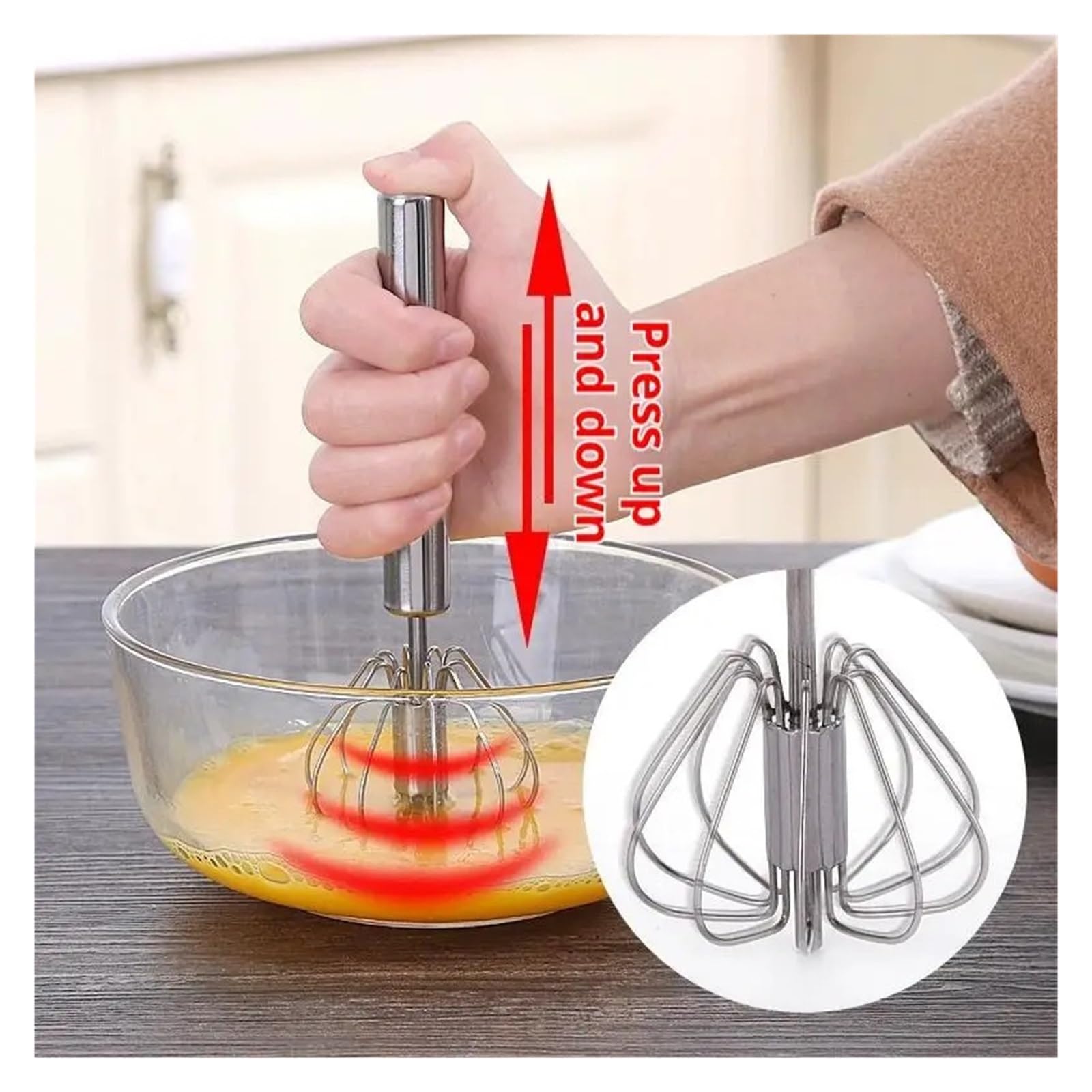 Batidora manual de huevos acero inoxidable for batir y mezclar crema sin esfuerzo(10inch)
