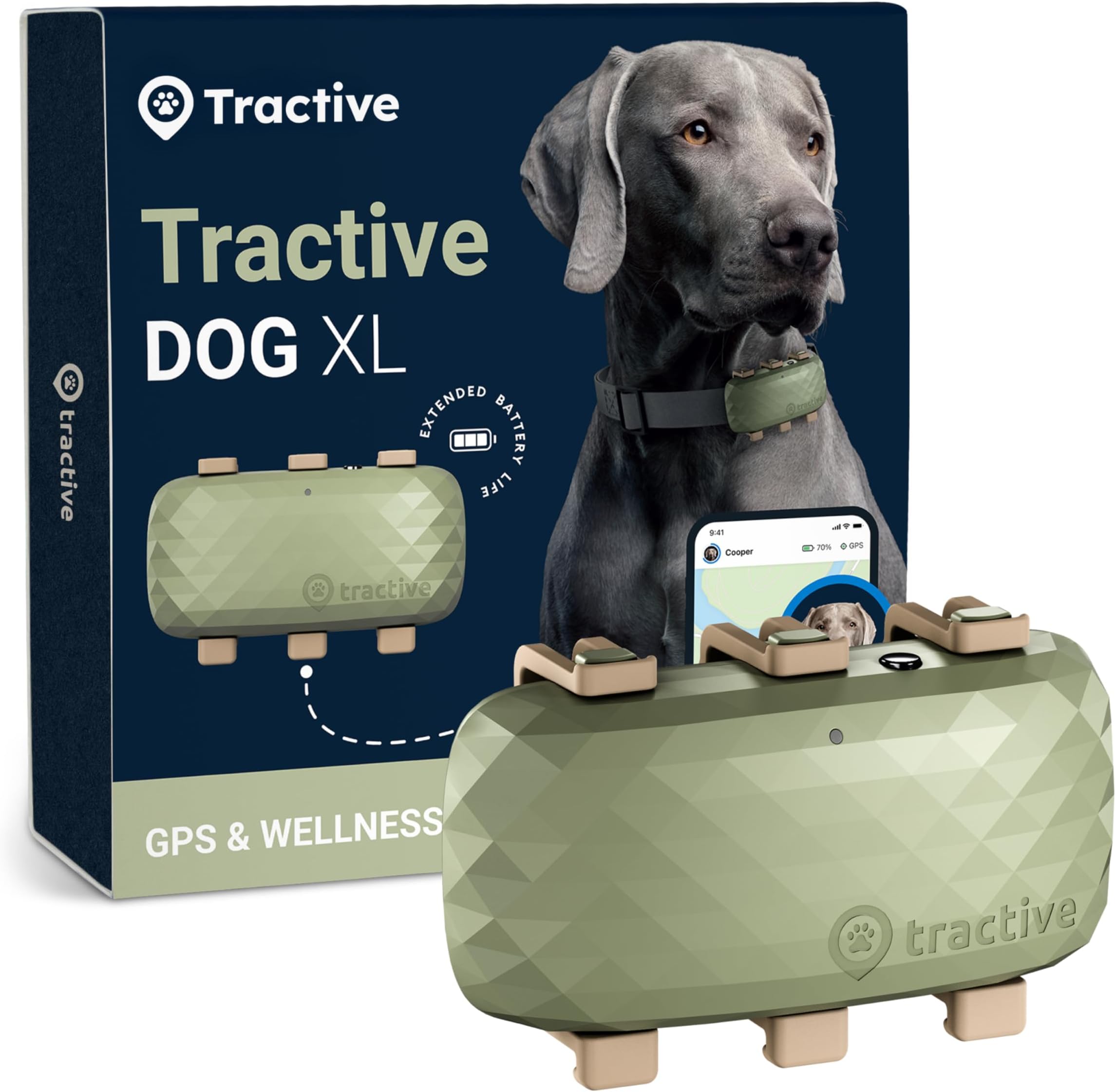 Tractive XL Smart Dog GPS Tracker | Live Pet Tracker with Virtual Fence | Vital Signs Monitoring of Heart & Respiratory Rate | Up to 1-Month Battery Life | Dog Collar Attachment (Green)