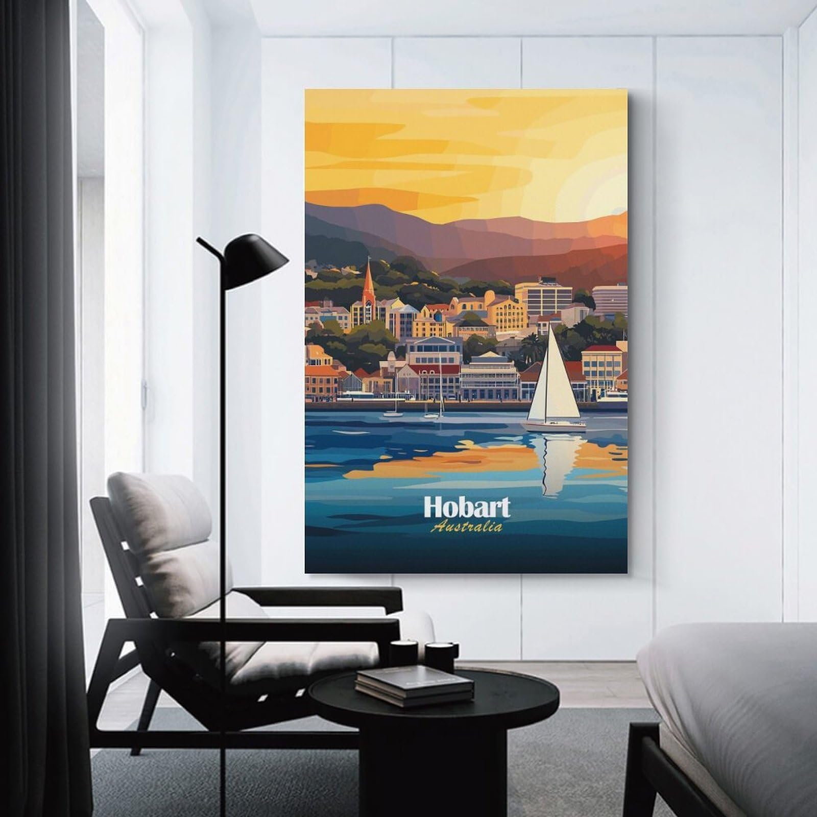 Junmoney Hobart, Australia Cityscape Wall Art Print 24x36inch(60x90cm), for Hallway, Entryway Or Landing, A Neat Decor Update for Hallways, for Everyday Interiors