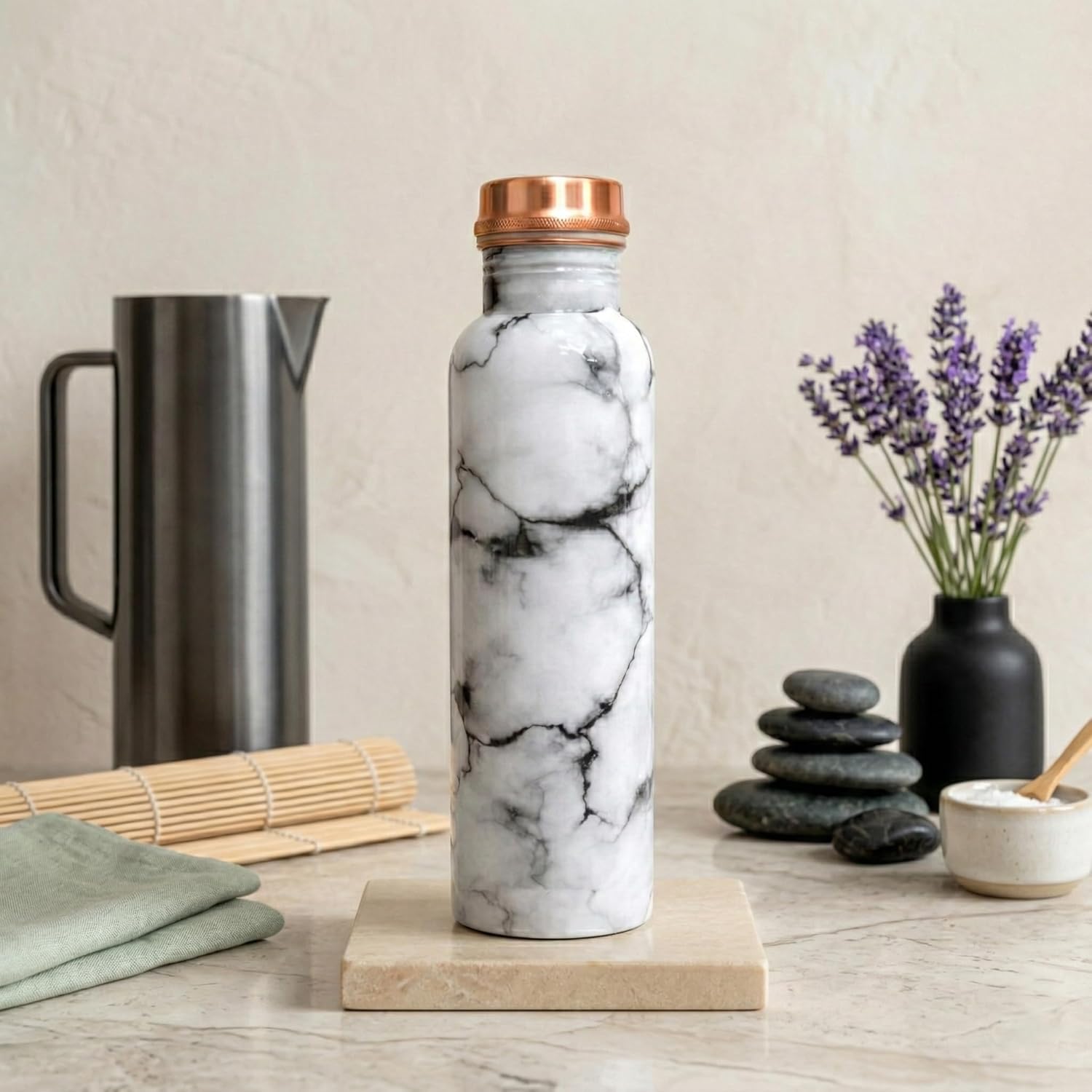 Meena Pure Copper Water Bottle for Drinking 34 oz Leak Proof Lid Bottle for Yoga Gym Office Home and Travel (Classic)