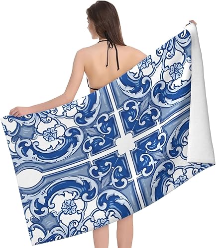 Miniatura 3 de Toalla de playa grande de acuarela azul azul toalla de piscina de algodón grueso de felpa, toallas de playa para adultos