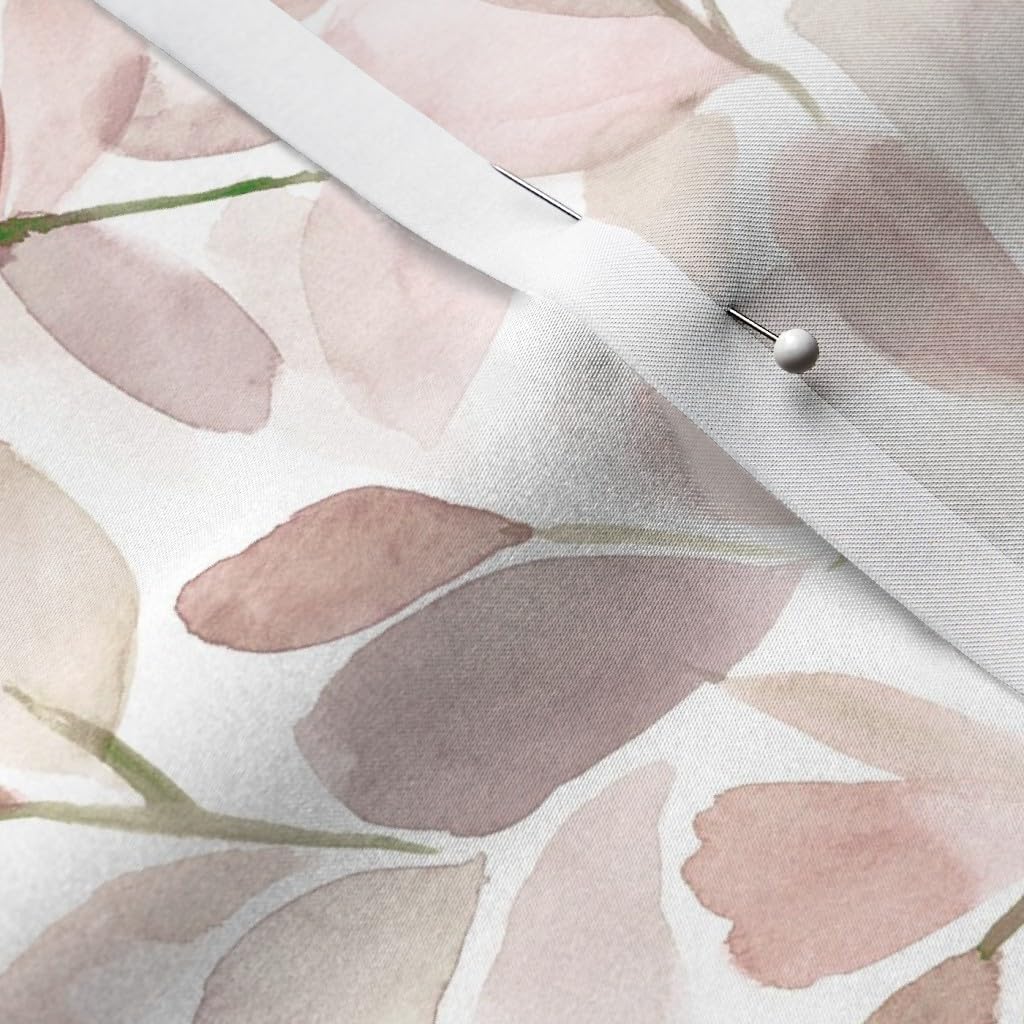 Spoonflower Fabric - Watercolor Floral Pink Blush Taupe Neutral Nature Botanical Printed on Satin Fabric by The Yard - Sewing Lining Apparel Fashion Blankets Decor