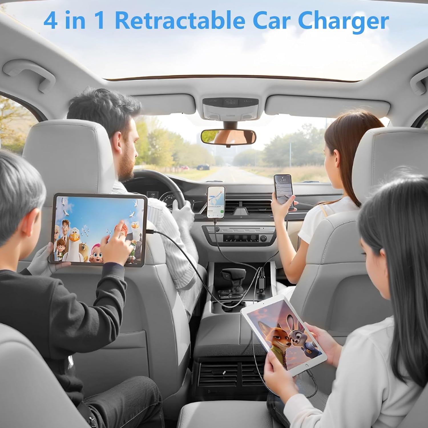 Caricatore da auto retrattile USB C, USB C caricabatteria da auto tipo C ricarica rapida adattatore accendisigari per iPhone 17/17 Pro Max/16 Pro/15/Galaxy S25/S24/Pixel