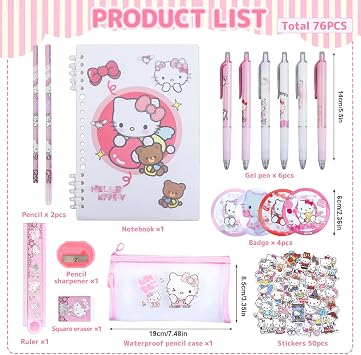 Cartoon School Supplies Stationery Girls- Kawaii Cute Stationary Set Including Pencil Case Pens Eraser Notebook Bookmarks Badge Stickers Keychain School Stationery Supplies School Christmas Kids Gift