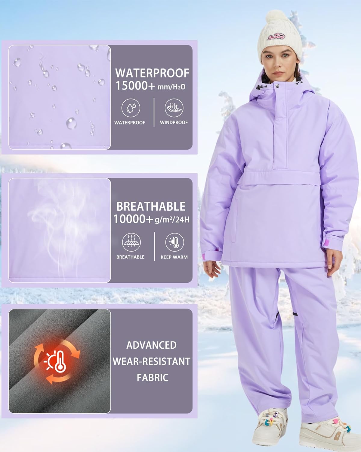 Womens Waterproof Ski Jacket Warm Winter Snow Coat Windbreaker Hooded Thick Snowboard Jacket - Image 4